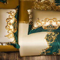 HKM-083219 European-Style Four-Piece Satin Bedding Set with Embroidery for 2.0m Beds