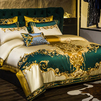 HKM-083219 European-Style Four-Piece Satin Bedding Set with Embroidery for 2.0m Beds