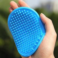 HKM-083219 Rubber Oval Pet Bath and Massage Brush for Dogs - Available in Red and Blue
