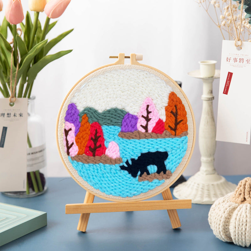HKM-083283 DIY Cartoon-Themed Woolen Thread Embroidery Kit for Relaxation and Creativity