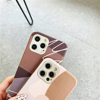 HKM-083539 Geometric Stitching Abstract Coffee Cell Phone Case for iPhone Models