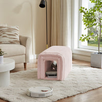HKM-083603 Corduroy Ottoman Storage Bench with Cat Nest for Living Room, Entryway, and Bedroom