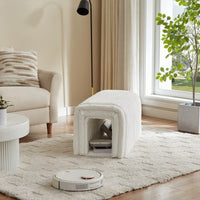 HKM-083603 Corduroy Ottoman Storage Bench with Cat Nest for Living Room, Entryway, and Bedroom