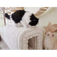 HKM-083603 Corduroy Ottoman Storage Bench with Cat Nest for Living Room, Entryway, and Bedroom