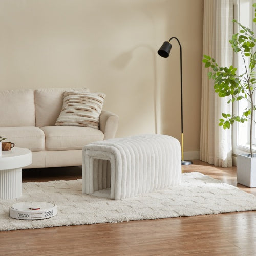 HKM-083603 Corduroy Ottoman Storage Bench with Cat Nest for Living Room, Entryway, and Bedroom