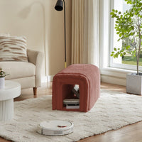 HKM-083603 Corduroy Ottoman Storage Bench with Cat Nest for Living Room, Entryway, and Bedroom