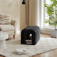 HKM-083603 Corduroy Ottoman Storage Bench with Cat Nest for Living Room, Entryway, and Bedroom