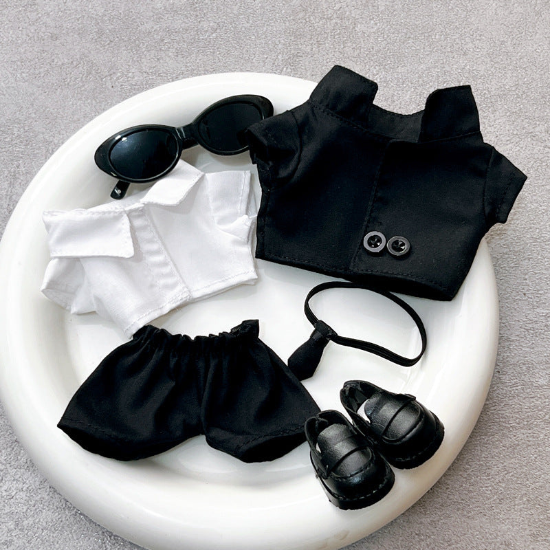 HKM-083603 Stylish Black Suit Set with Oval Sunglasses and Ankle Boots for Dolls