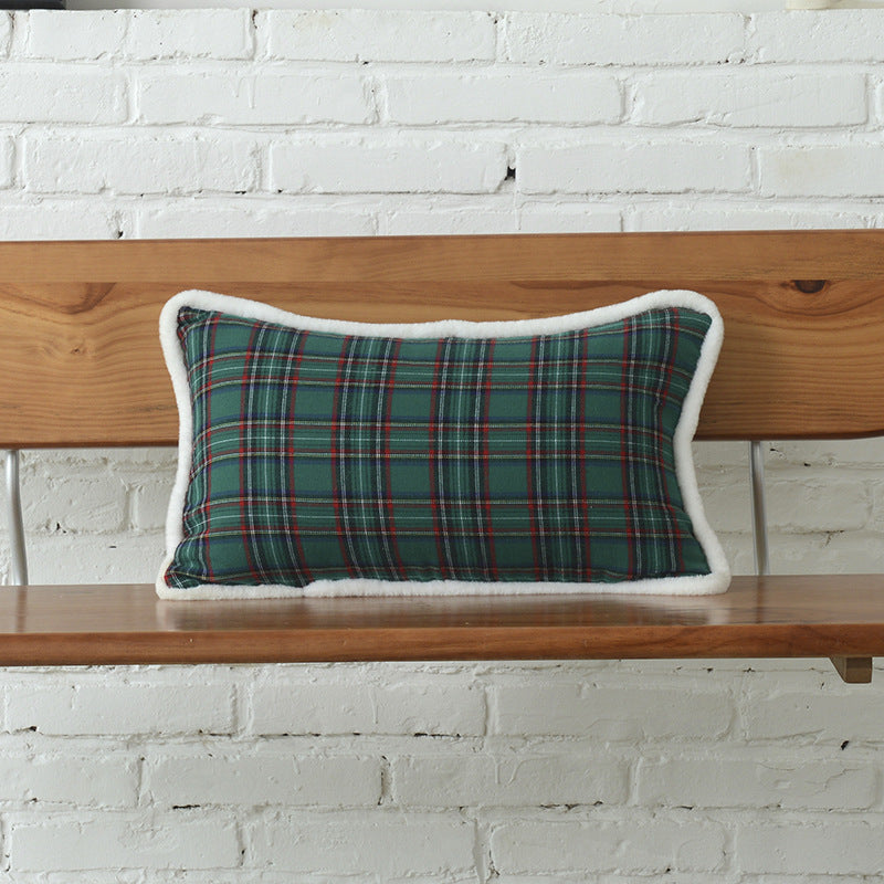 HKM-083731 Christmas Green Plaid Polyester-Cotton Canvas Pillow Cover