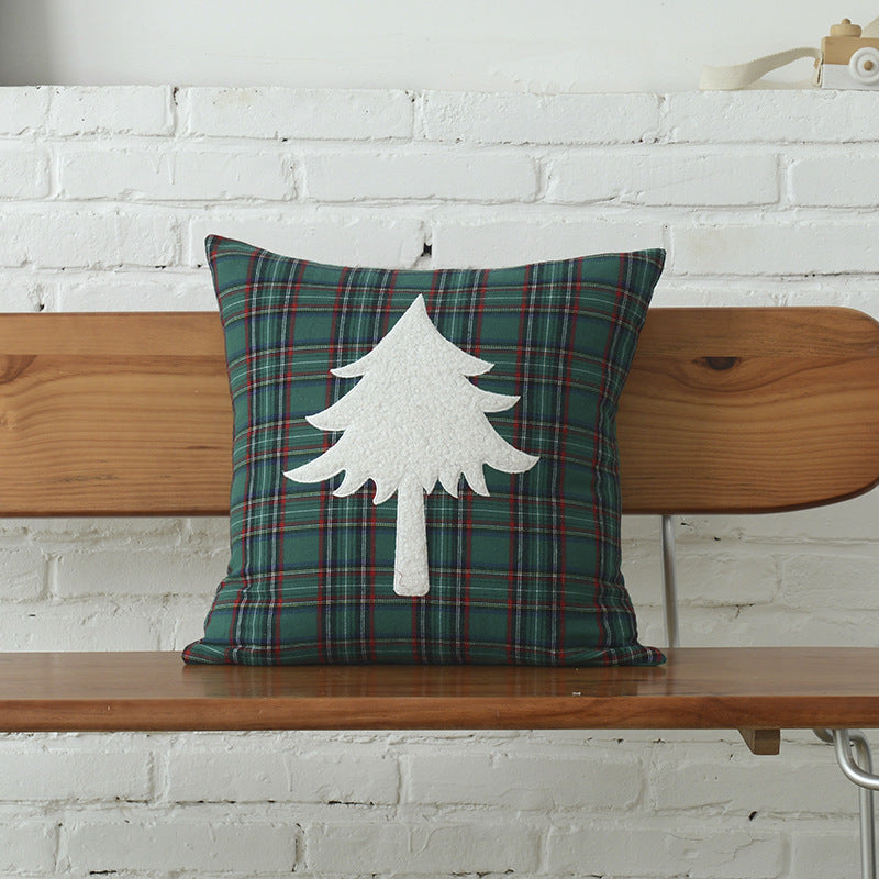 HKM-083731 Christmas Green Plaid Polyester-Cotton Canvas Pillow Cover