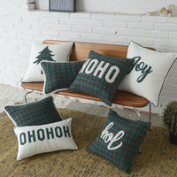 HKM-083731 Christmas Green Plaid Polyester-Cotton Canvas Pillow Cover