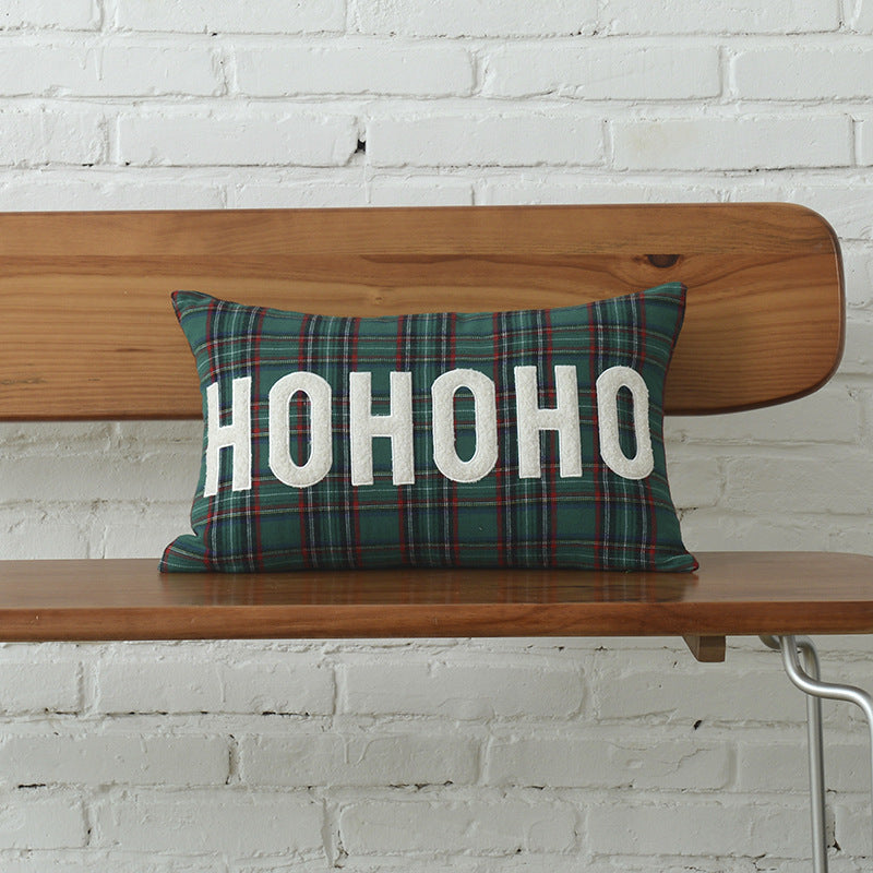 HKM-083731 Christmas Green Plaid Polyester-Cotton Canvas Pillow Cover
