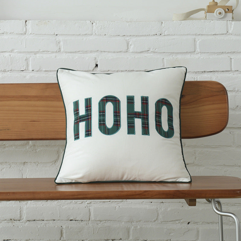 HKM-083731 Christmas Green Plaid Polyester-Cotton Canvas Pillow Cover