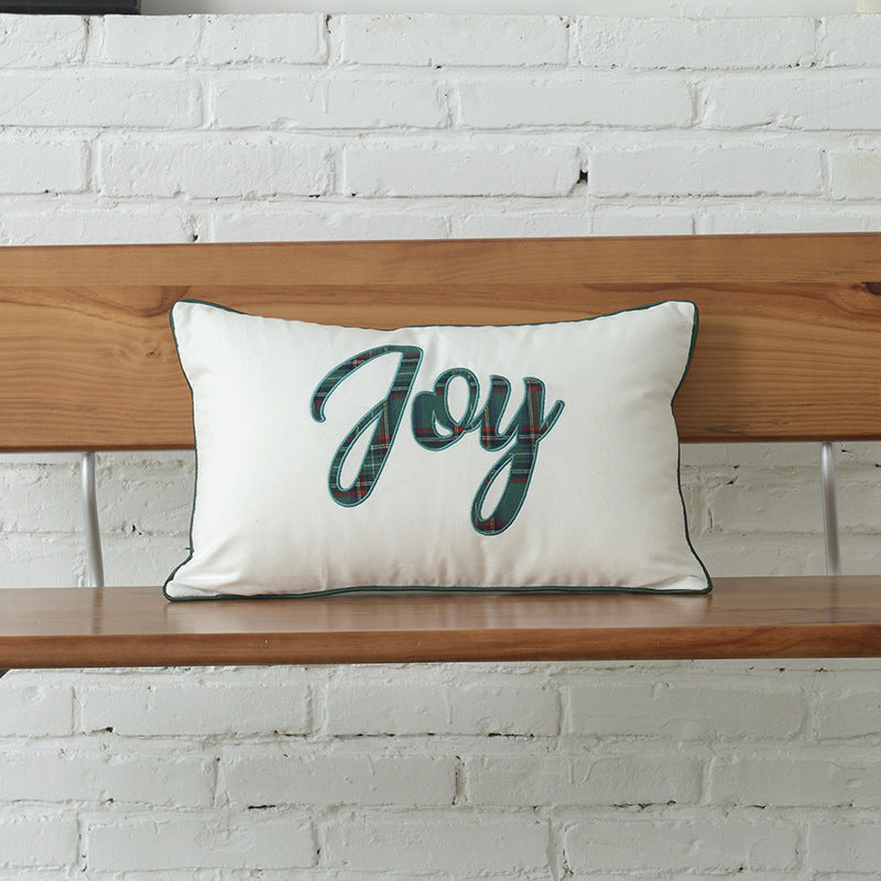 HKM-083731 Christmas Green Plaid Polyester-Cotton Canvas Pillow Cover