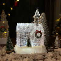 HKM-083731 Luminous Pink Crystal House Christmas Decoration – 18cm x 14cm x 24cm