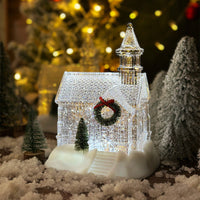 HKM-083731 Luminous Pink Crystal House Christmas Decoration – 18cm x 14cm x 24cm