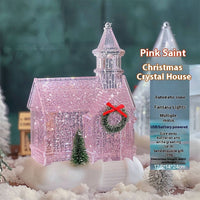 HKM-083731 Luminous Pink Crystal House Christmas Decoration – 18cm x 14cm x 24cm