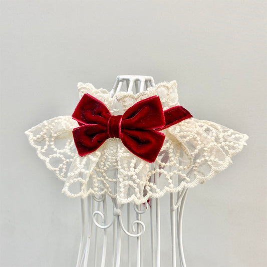 HKM-084115 Red and Black Pet Scarf with Bow Tie - Stylish Accessory for Dogs and Cats