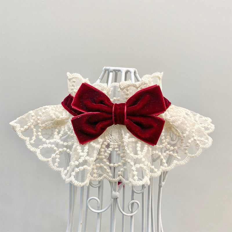 HKM-084115 Red and Black Pet Scarf with Bow Tie - Stylish Accessory for Dogs and Cats