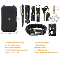 HKM-084179 10-in-1 Outdoor Survival Gear Kit with First Aid Box and Essential Tools for Camping