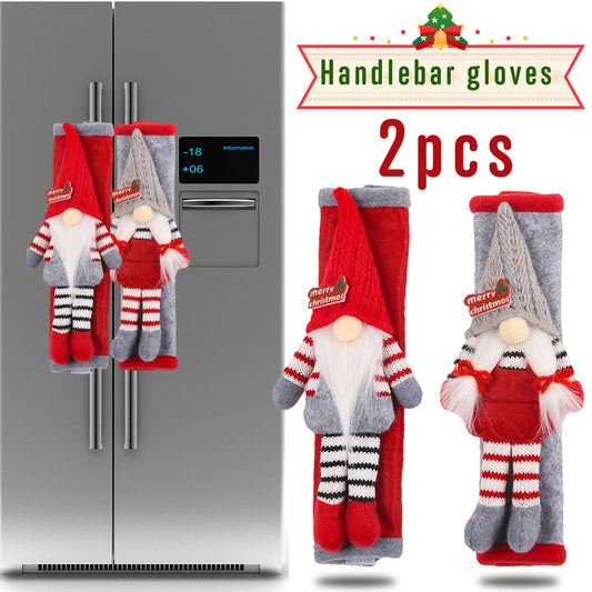 HKM-084371 Christmas Refrigerator Handle Covers - Red and Green Polyester Set of 2