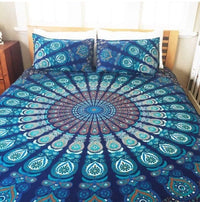 HKM-084435 Blue Peacock Geometric Abstract Tapestry, 150x150 cm Polyester Fabric