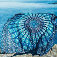HKM-084435 Blue Peacock Geometric Abstract Tapestry, 150x150 cm Polyester Fabric