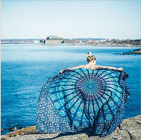 HKM-084435 Blue Peacock Geometric Abstract Tapestry, 150x150 cm Polyester Fabric