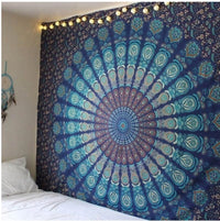 HKM-084435 Blue Peacock Geometric Abstract Tapestry, 150x150 cm Polyester Fabric