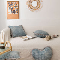 HKM-084563 Denim Color Jacquard Pillow Cover with Tassel Fringe, 45x45cm & 30x50cm Sizes