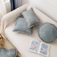 HKM-084563 Denim Color Jacquard Pillow Cover with Tassel Fringe, 45x45cm & 30x50cm Sizes