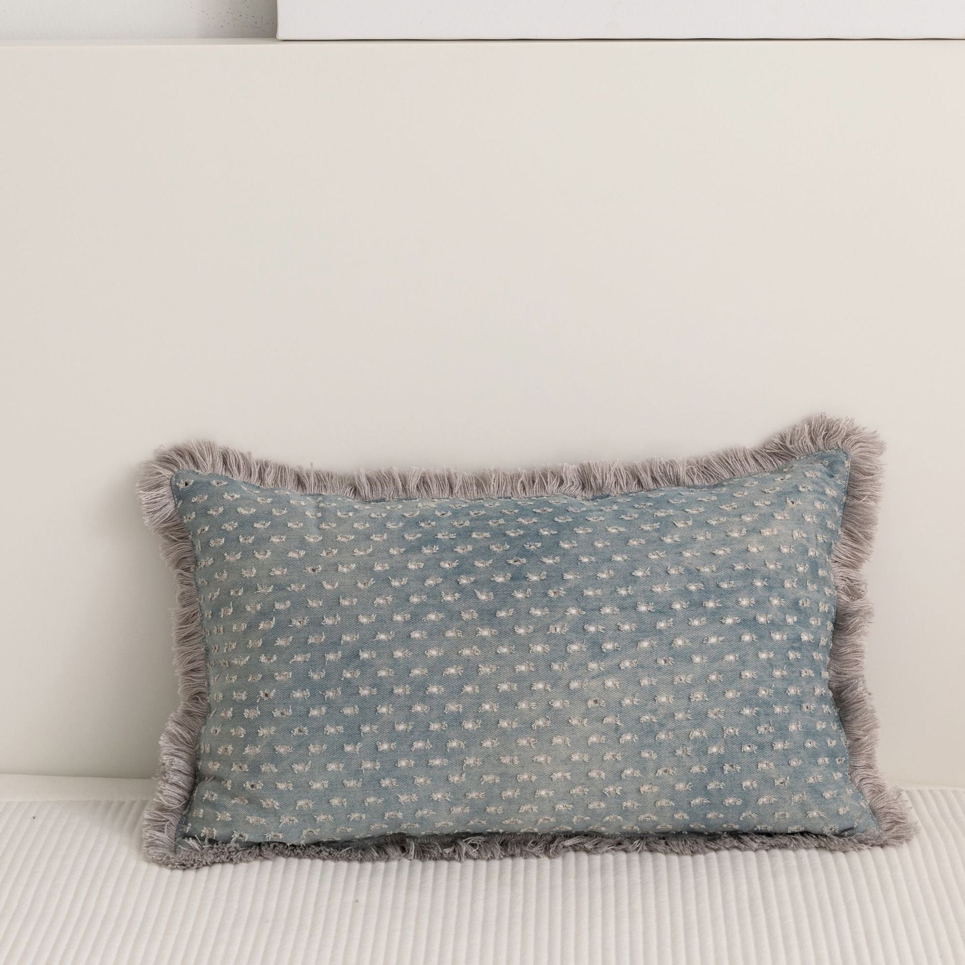 HKM-084563 Denim Color Jacquard Pillow Cover with Tassel Fringe, 45x45cm & 30x50cm Sizes