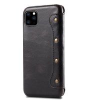 HKM-084691 Simple First Layer Leather Flip Phone Case with Card Holder - Compatible with Apple Devices