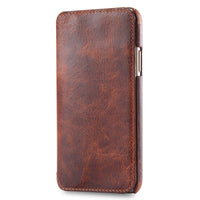 HKM-084691 Simple First Layer Leather Flip Phone Case with Card Holder - Compatible with Apple Devices