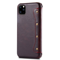 HKM-084691 Simple First Layer Leather Flip Phone Case with Card Holder - Compatible with Apple Devices