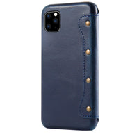 HKM-084691 Simple First Layer Leather Flip Phone Case with Card Holder - Compatible with Apple Devices