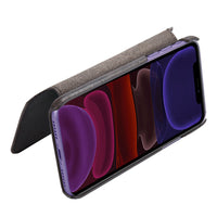 HKM-084691 Simple First Layer Leather Flip Phone Case with Card Holder - Compatible with Apple Devices