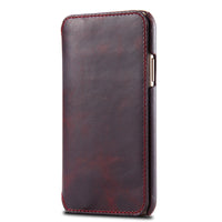 HKM-084691 Simple First Layer Leather Flip Phone Case with Card Holder - Compatible with Apple Devices
