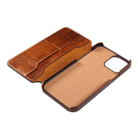HKM-084691 Simple First Layer Leather Flip Phone Case with Card Holder - Compatible with Apple Devices