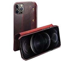 HKM-084691 Simple First Layer Leather Flip Phone Case with Card Holder - Compatible with Apple Devices