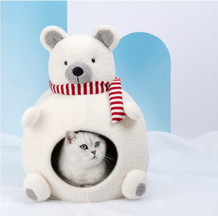 HKM-084883 Cozy Winter Bear Sponge Cat Nest - Universal Pet Bed for All Seasons