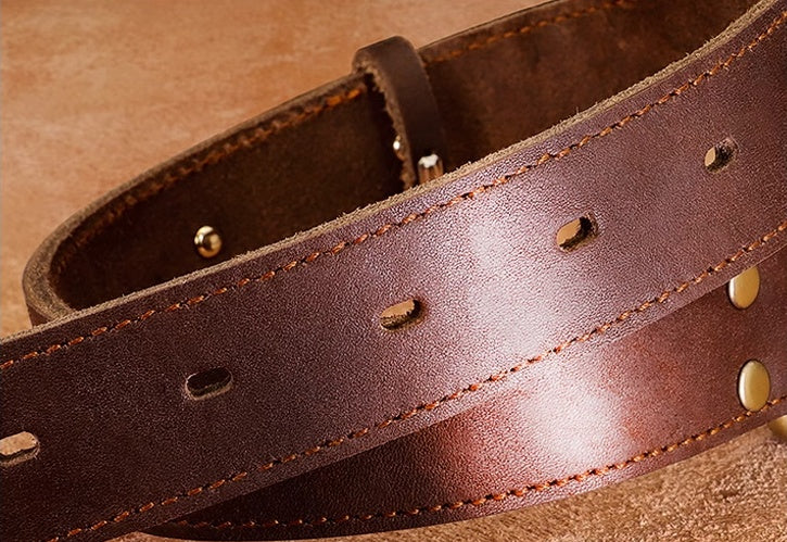 HKM-084947 Engraved Genuine Leather Dark Brown Dog Collar with Durable Buckle and Free Personalized Lettering