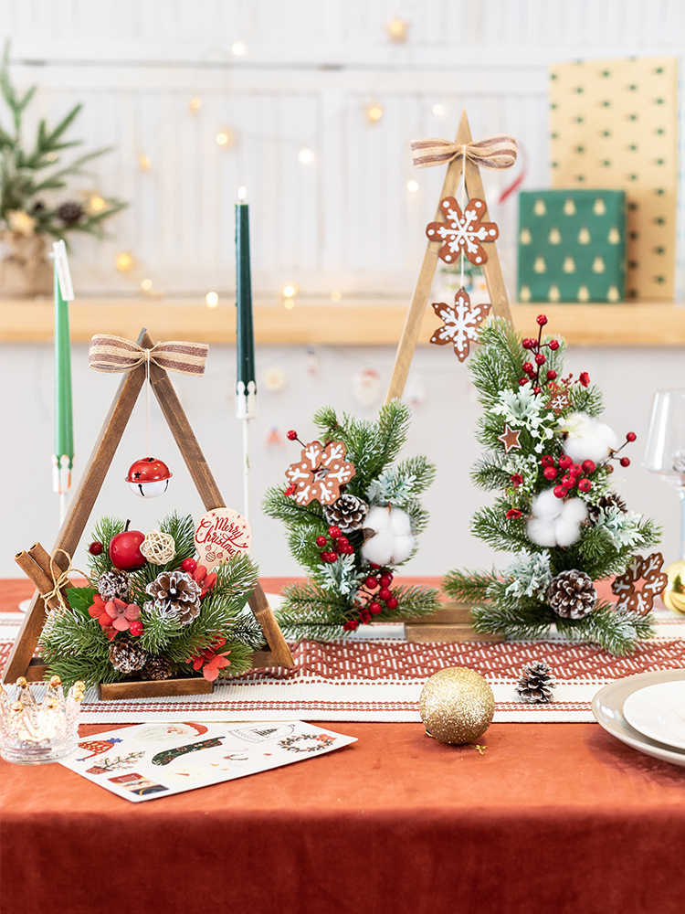 HKM-085203 Atmosphere Flower Christmas Tree Lamp with Solid Wood Base and Artificial Floral Accents