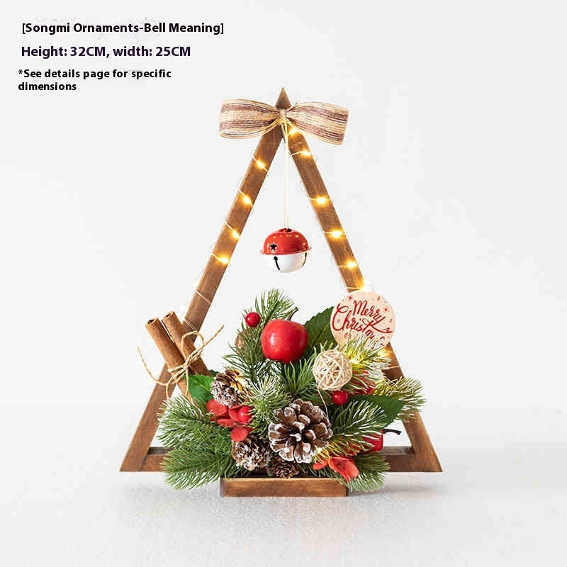 HKM-085203 Atmosphere Flower Christmas Tree Lamp with Solid Wood Base and Artificial Floral Accents