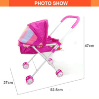 HKM-085395 Iron Folding Doll Carriage Trolley Toy for Kids Ages 2-7, Educational Mini Toy