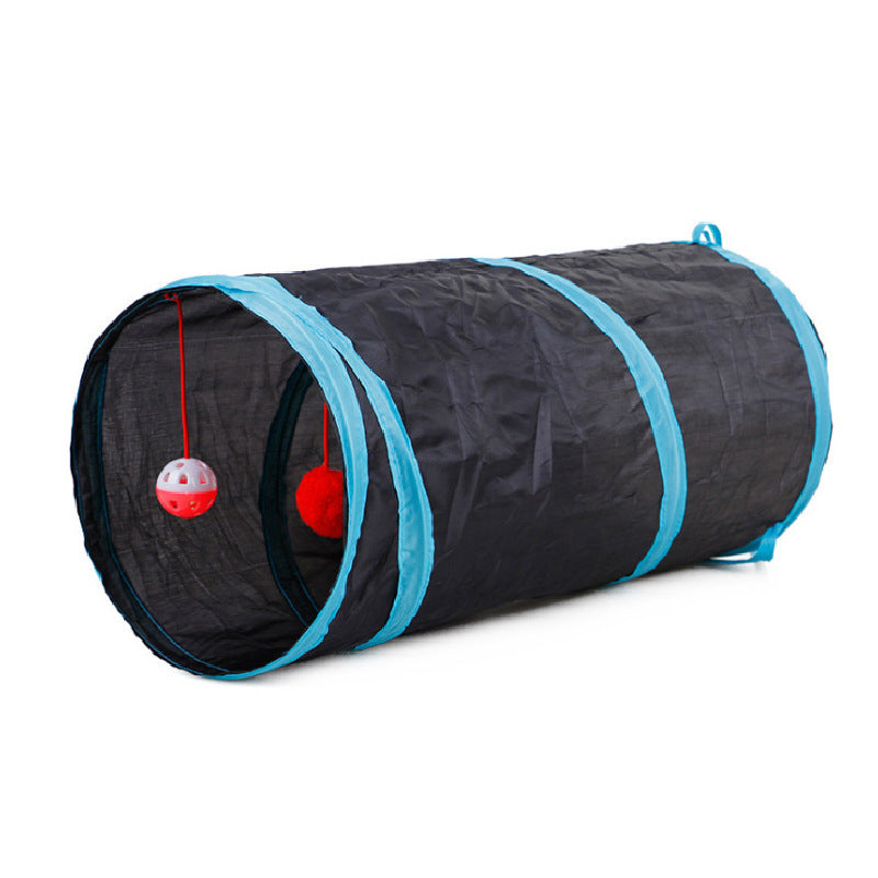 HKM-085587 Collapsible Cat Tunnel with Interactive Hanging Balls for Play and Rest
