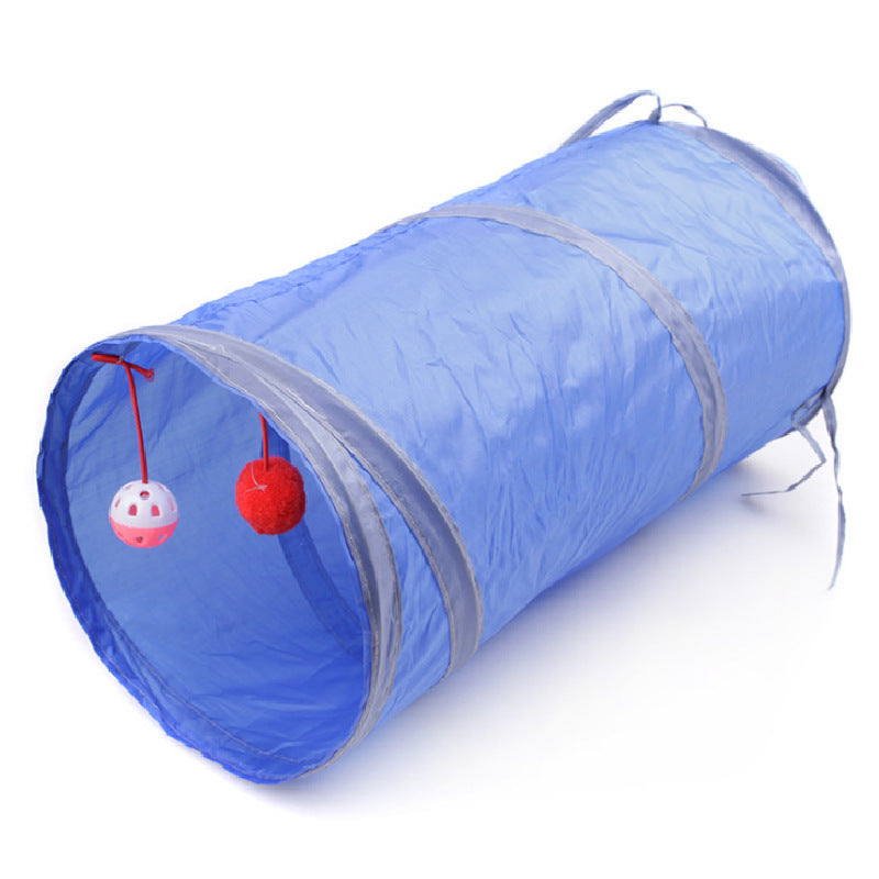 HKM-085587 Collapsible Cat Tunnel with Interactive Hanging Balls for Play and Rest