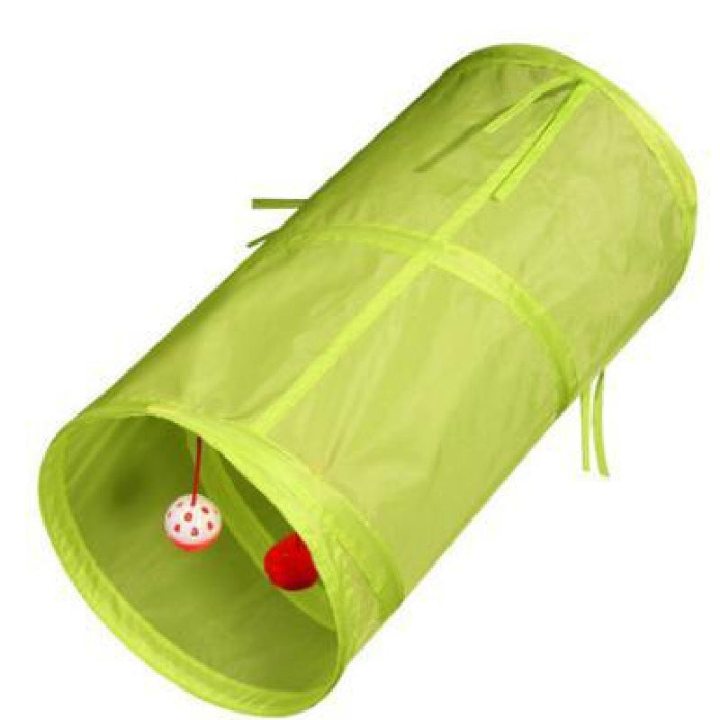 HKM-085587 Collapsible Cat Tunnel with Interactive Hanging Balls for Play and Rest