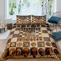 HKM-085587 Modern Striped Chess Pattern Quilt Cover Set - Multiple Sizes Available, Three-Piece and Two-Piece Options