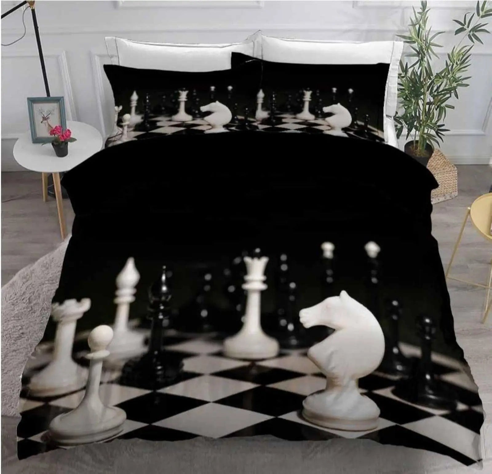 HKM-085587 Modern Striped Chess Pattern Quilt Cover Set - Multiple Sizes Available, Three-Piece and Two-Piece Options